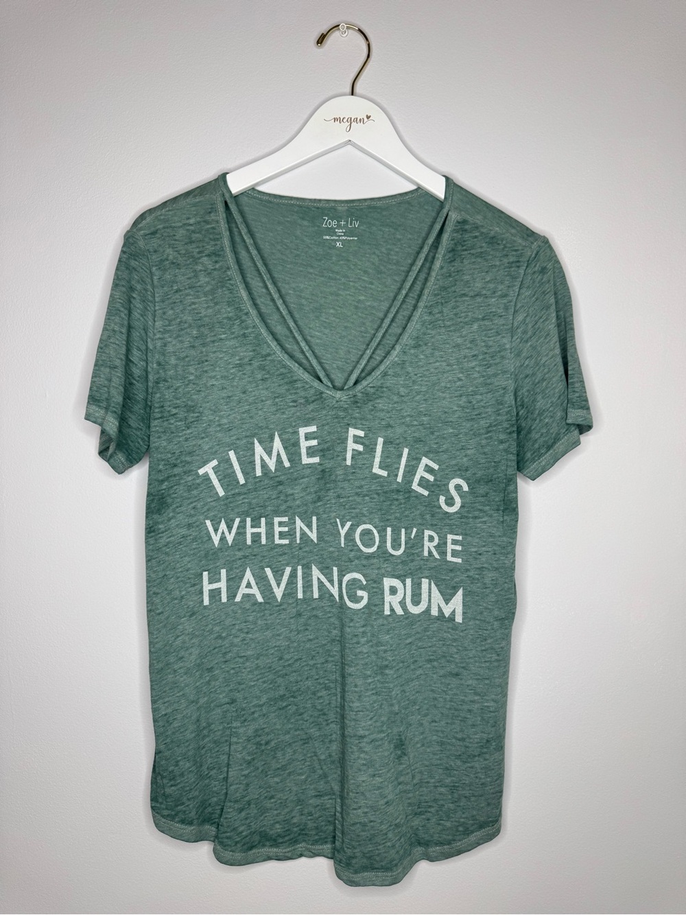 Zoe + Liv | V-Neck Graphic Tee - "Time Flies When You're Having Rum" | Size XL